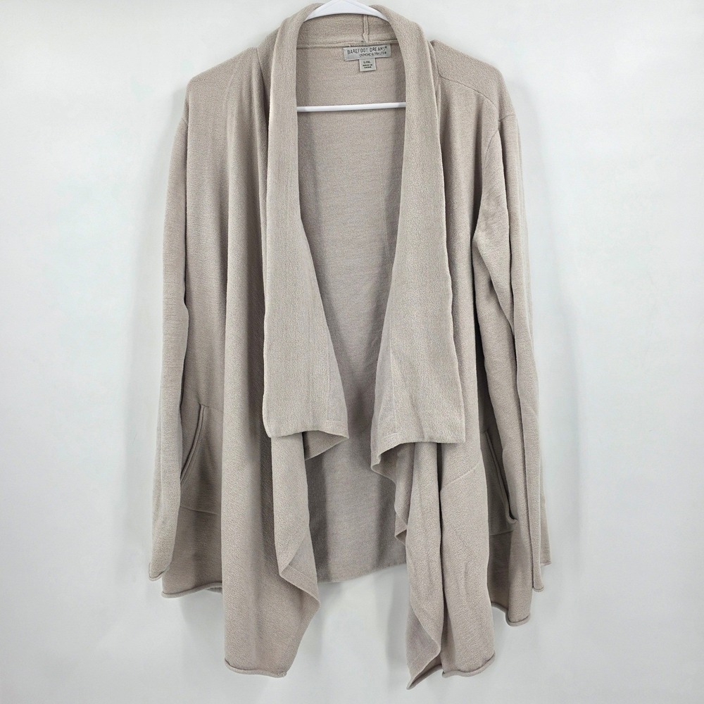BAREFOOT DREAMS COZYCHIC ULTRA LITE DRAPE CARDIGAN WOMENS L/XL TAN OPEN POCKETS